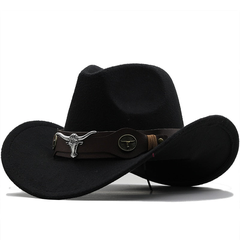 Simple Women Red Wool Chapeu Western Cowgirl Hats Size 56-58cm