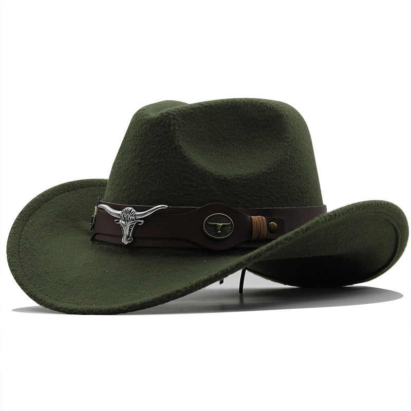 Simple Women Red Wool Chapeu Western Cowgirl Hats Size 56-58cm