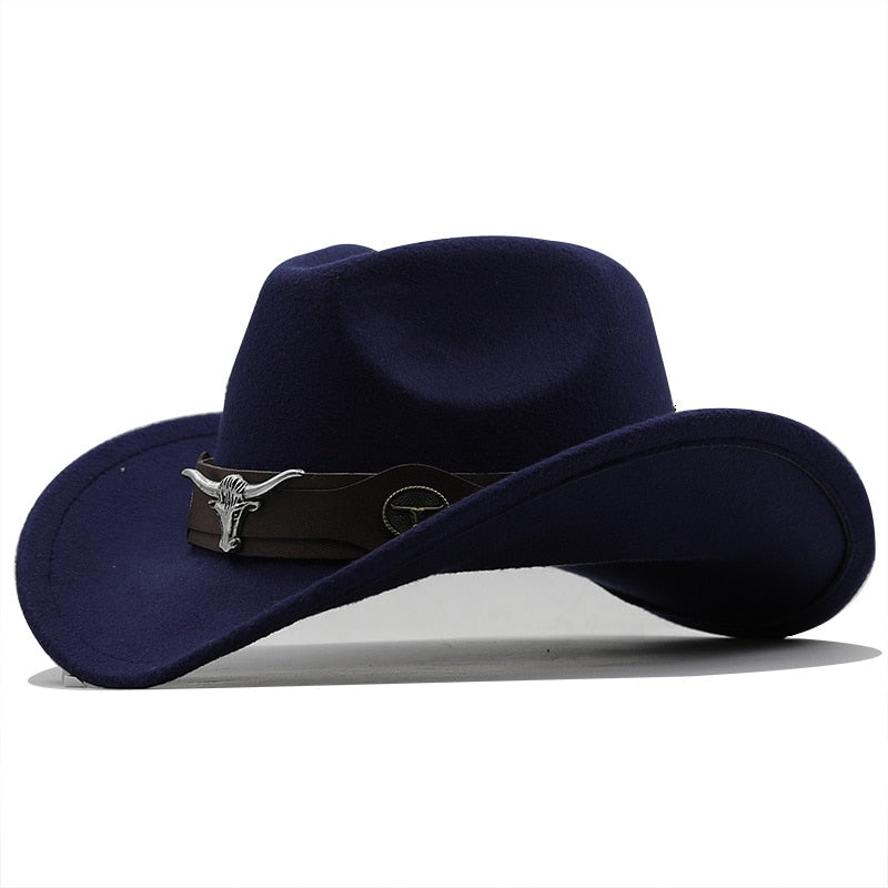 Simple Women Red Wool Chapeu Western Cowgirl Hats Size 56-58cm
