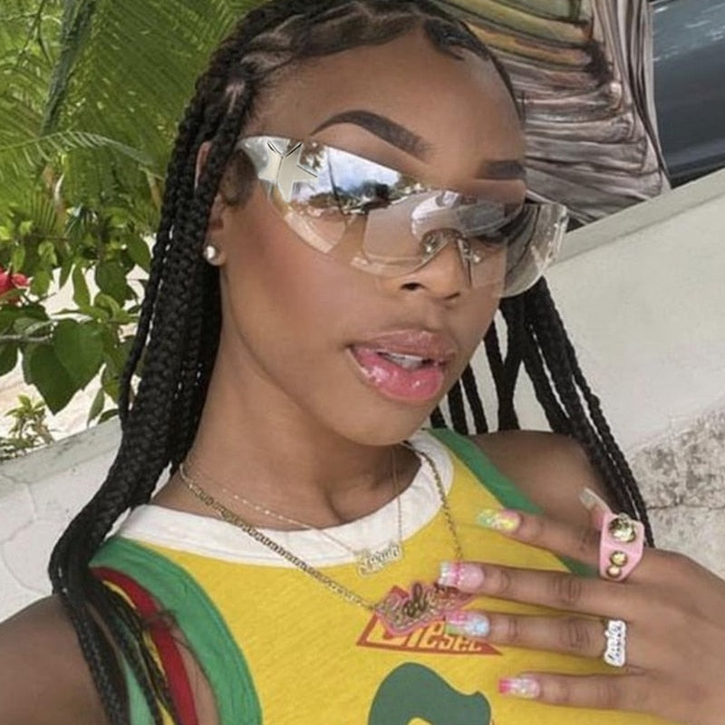 Luxury Punk Sports Sunglasses Women Brand Designer Y2K One Piece Sun Glasses Men Goggle Shades UV400 Five Star Fashion Eyewear