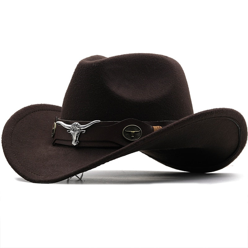 Simple Women Red Wool Chapeu Western Cowgirl Hats Size 56-58cm