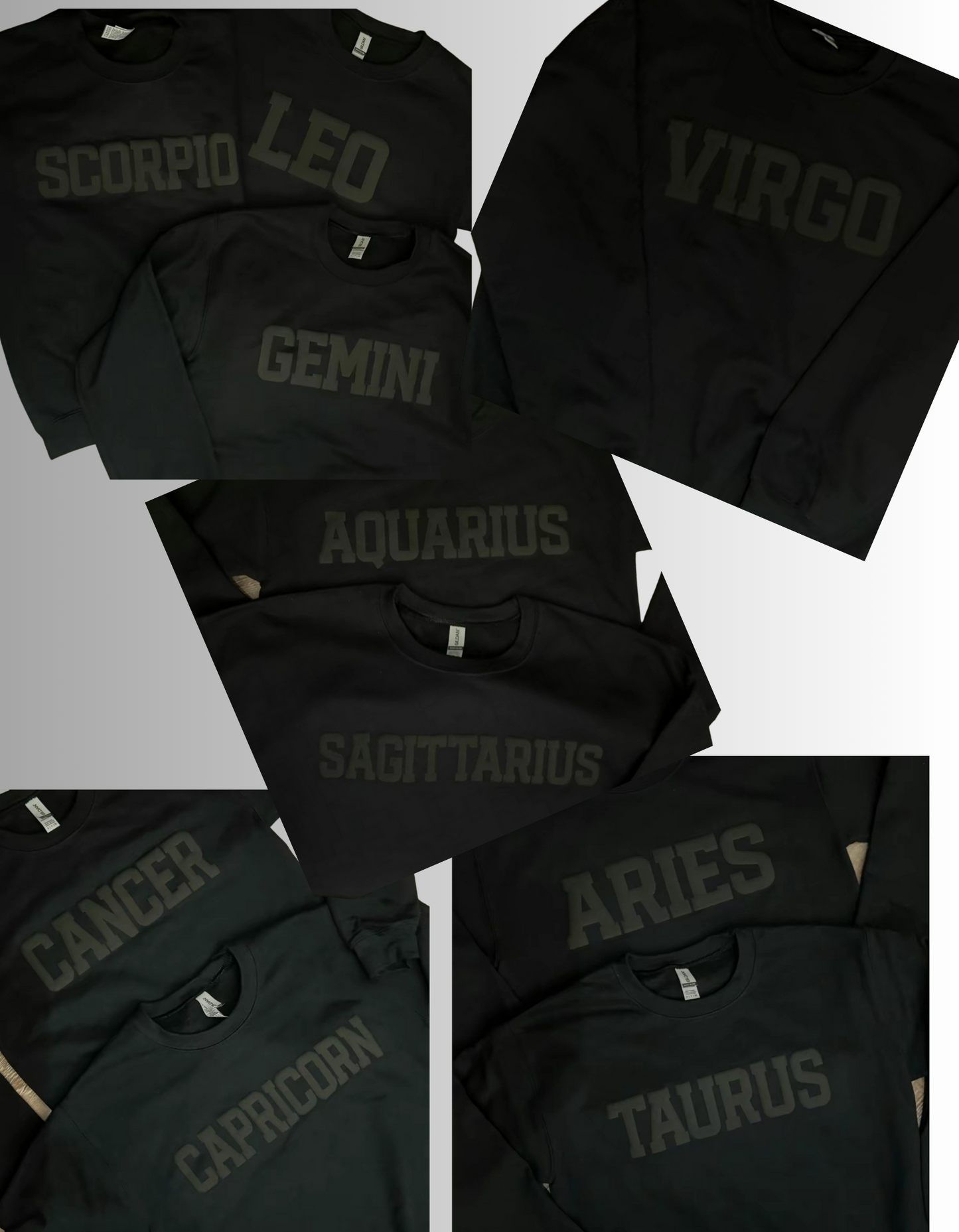 Black Puff Zodiac Sign Crewneck