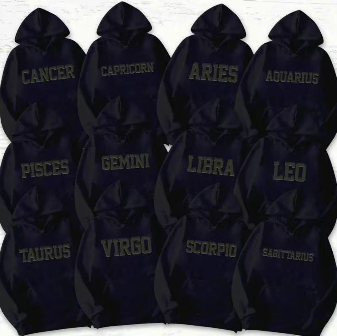 Black Puff Zodiac Sign Hoodie