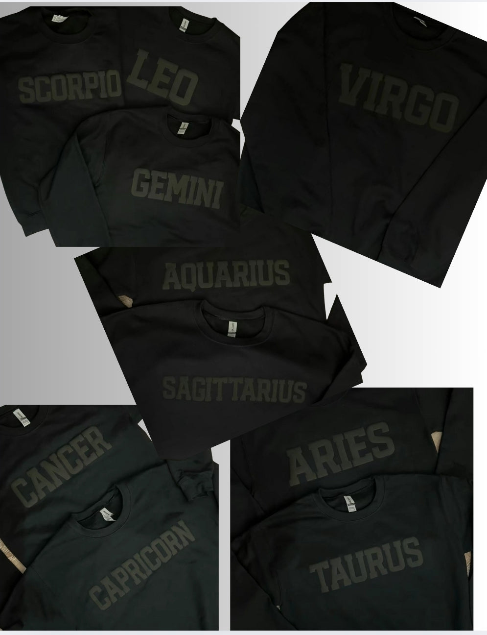 Black Puff Zodiac Sign Crewneck