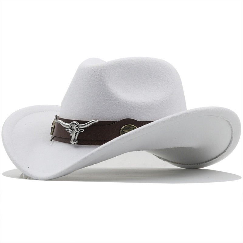 Simple Women Red Wool Chapeu Western Cowgirl Hats Size 56-58cm