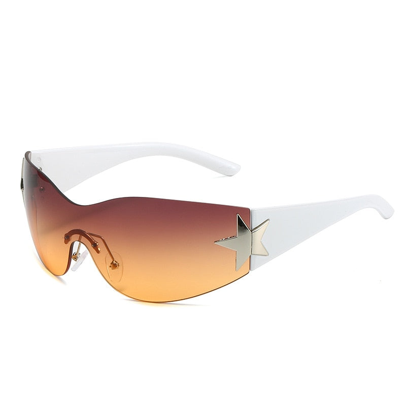 Luxury Punk Sports Sunglasses Women Brand Designer Y2K One Piece Sun Glasses Men Goggle Shades UV400 Five Star Fashion Eyewear