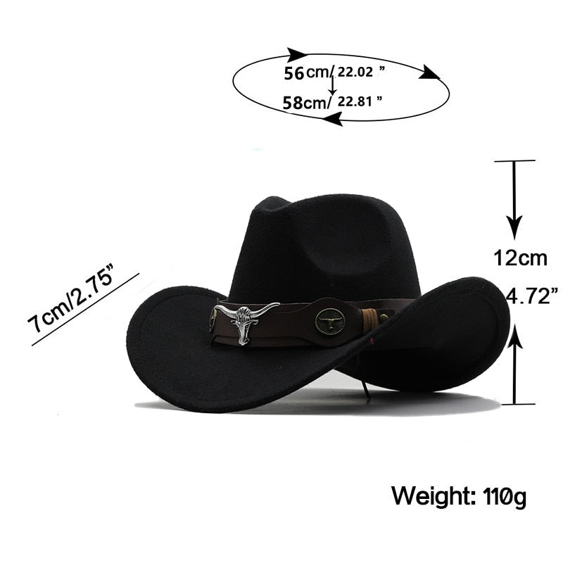 Simple Women Red Wool Chapeu Western Cowgirl Hats Size 56-58cm