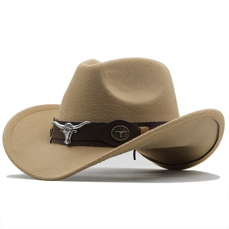 Simple Women Red Wool Chapeu Western Cowgirl Hats Size 56-58cm