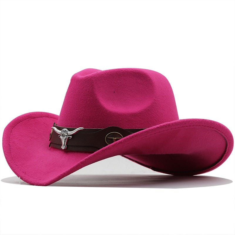 Simple Women Red Wool Chapeu Western Cowgirl Hats Size 56-58cm